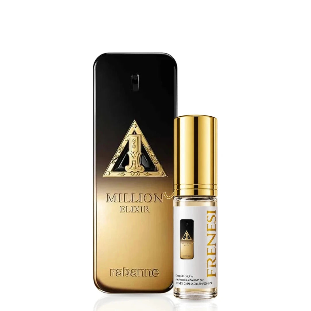 1 Million Elixir Night Parfum, de Paco Rabanne, ao lado do decant da Frenesi