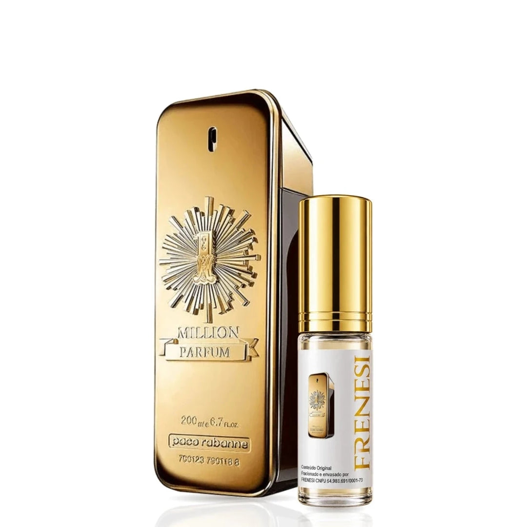 1 Million Parfum, de Paco Rabanne, ao lado do decant da Frenesi