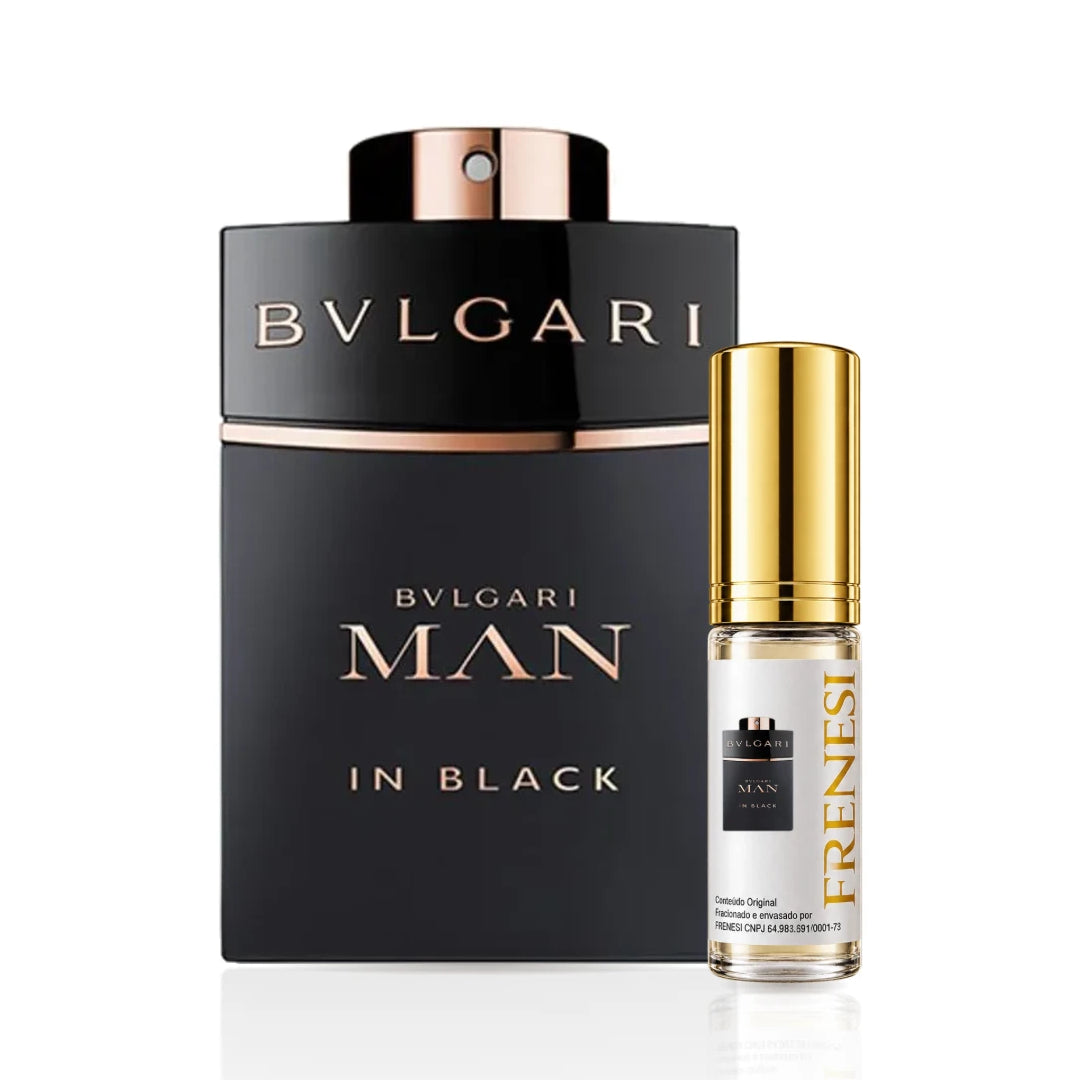 Bvlgari Man In Black Eau de Parfum, de Bvlgari, ao lado do decant da Frenesi