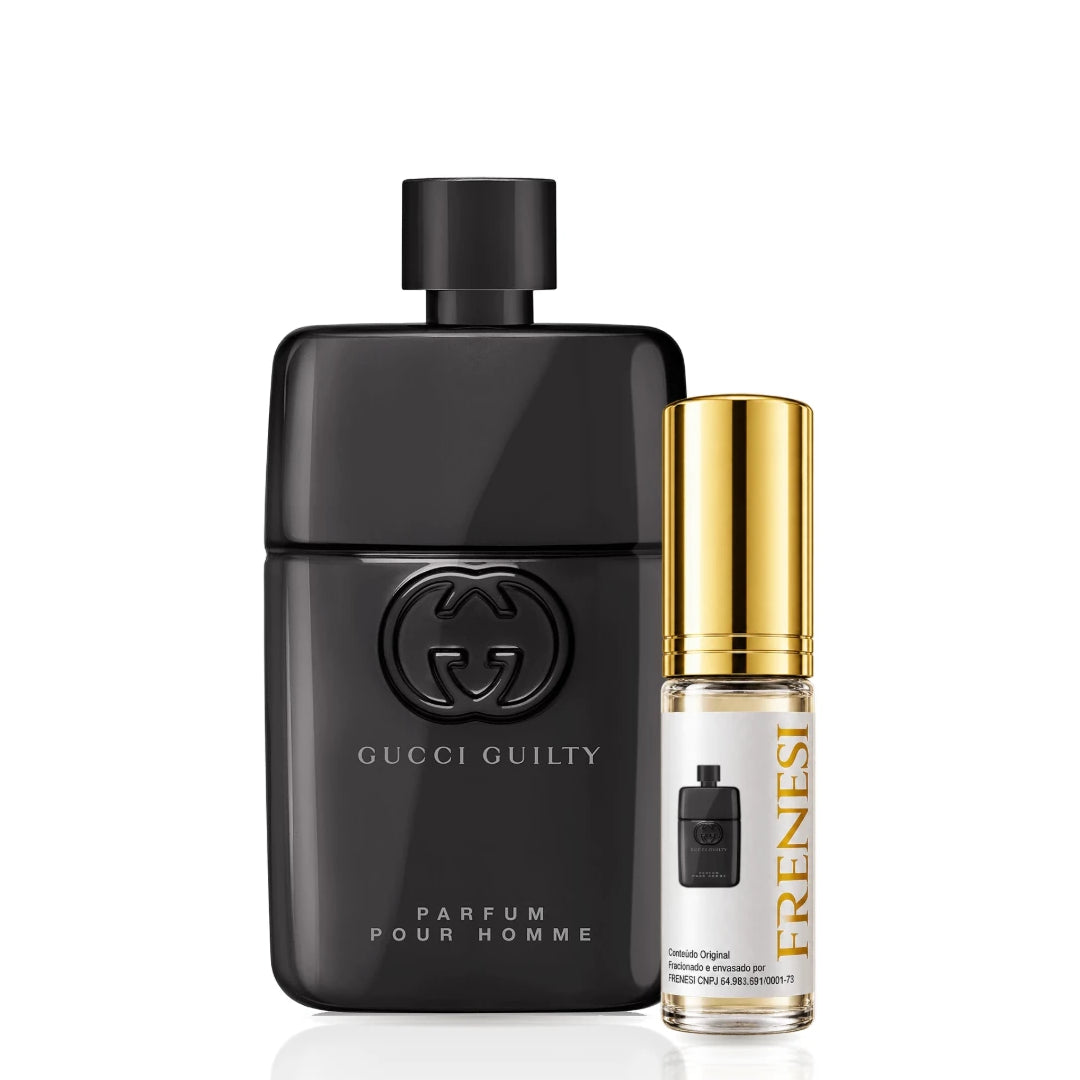 Gucci Guilty Pour Homme Eau de Parfum, de Gucci, ao lado do decant da Frenesi