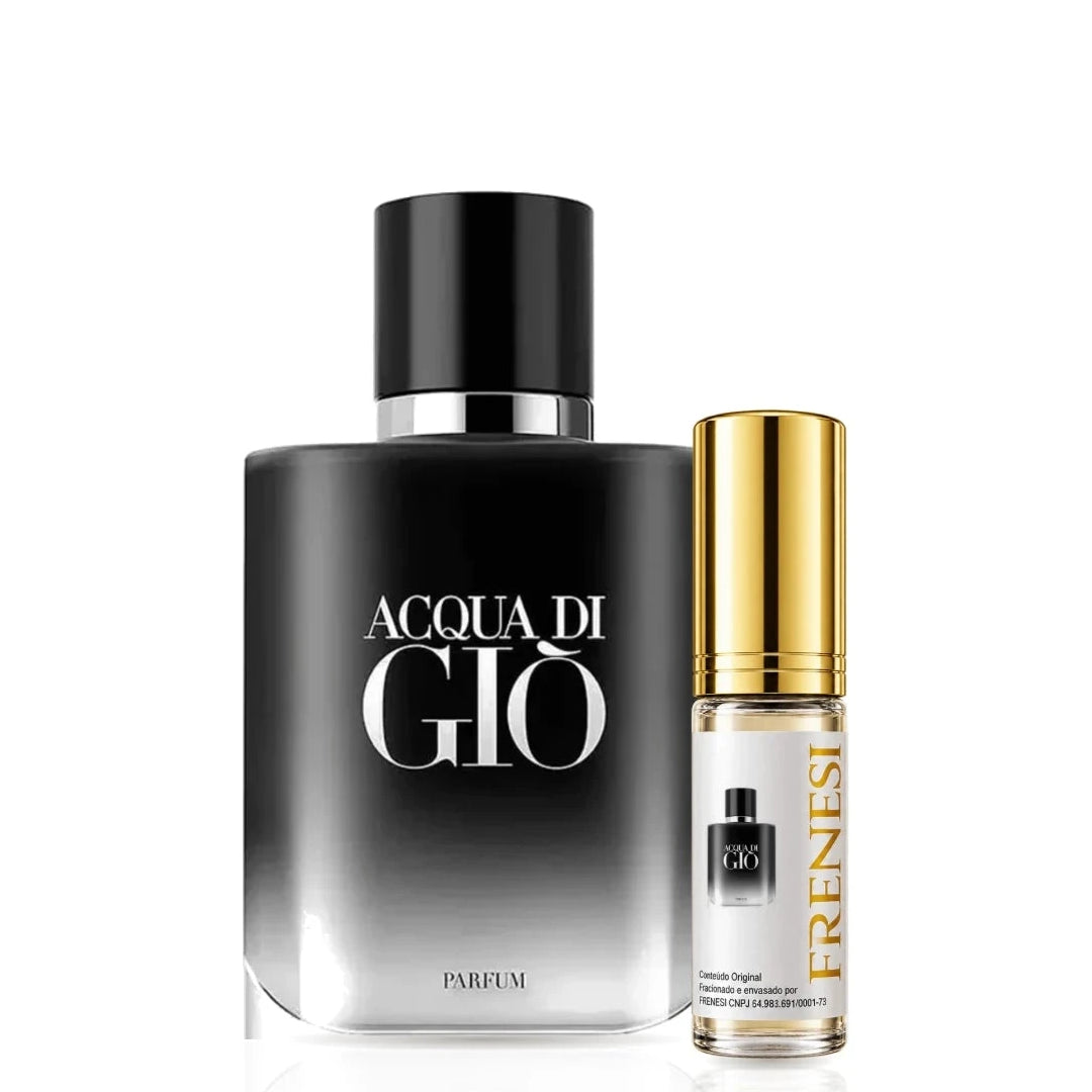 Acqua Di Giò Parfum Eau de Parfum, de Giorgio Armani, ao lado do decant da Frenesi