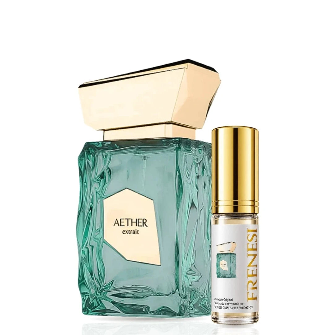 Aether Extrait Eau de Parfum, de French Avenue, ao lado do decant da Frenesi