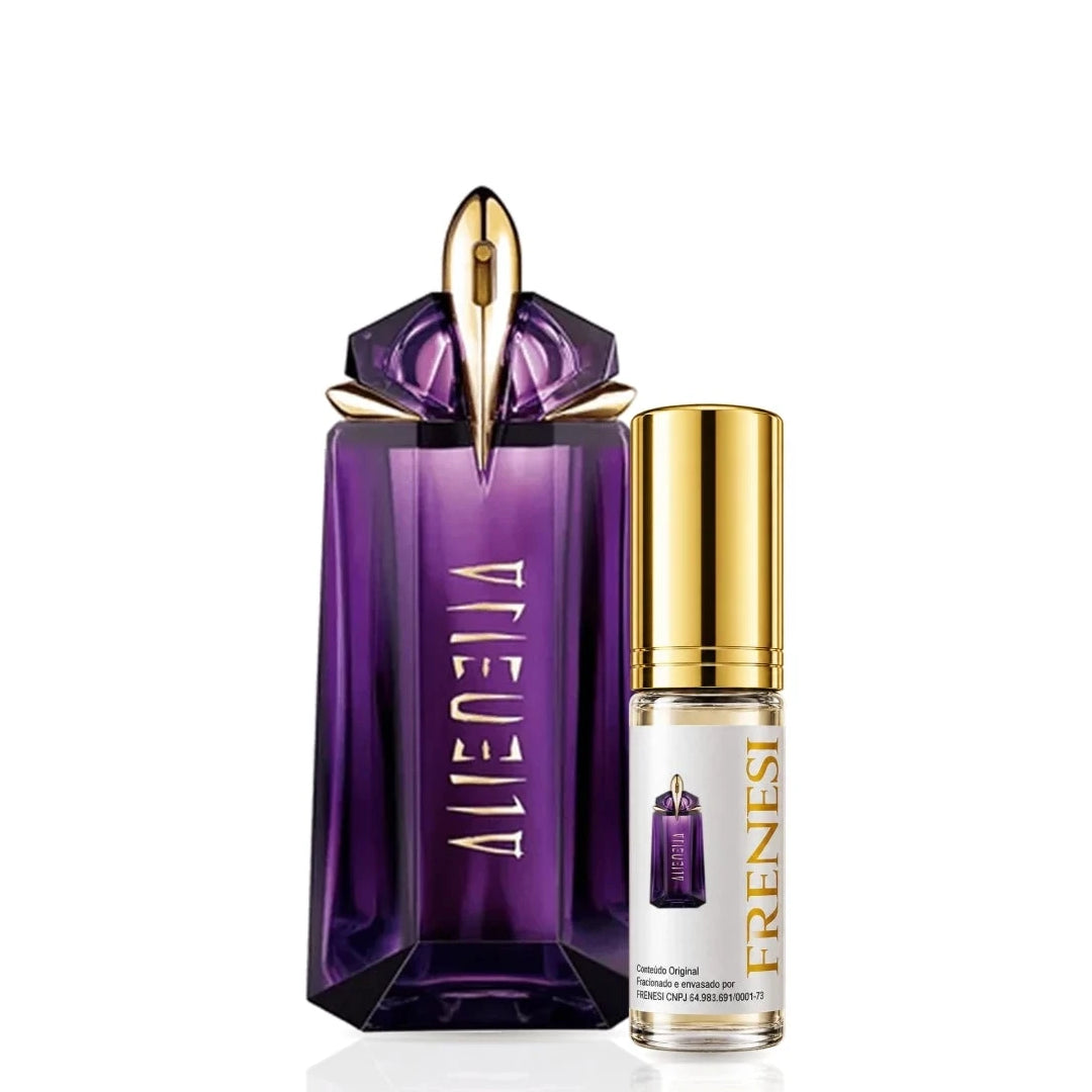 Alien Eau de Parfum, de Thierry Mugler, ao lado do decant da Frenesi