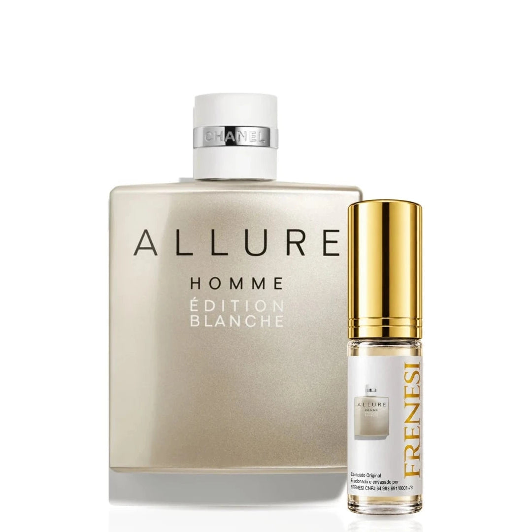 Allure Homme Édition Blanche Eau de Parfum, de Chanel, ao lado do decant da Frenesi