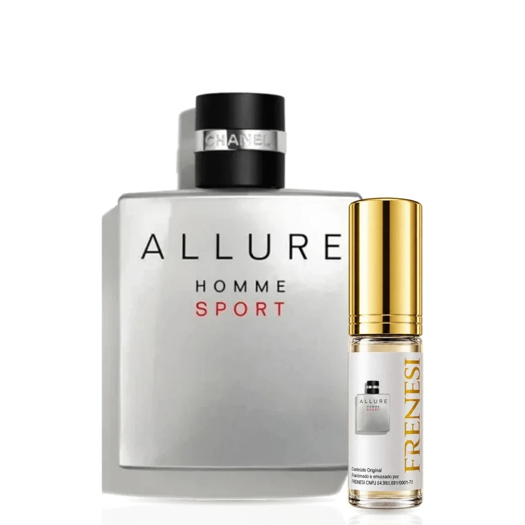 Allure Homme Sport Eau de Toilette, de Chanel, ao lado do decant da Frenesi