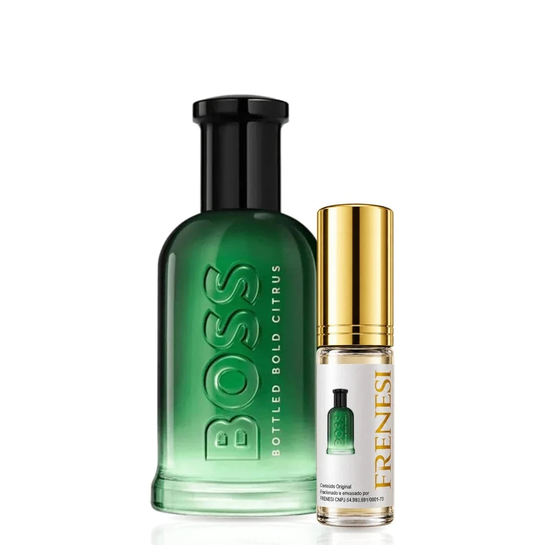 Boss Bottled Bold Citrus Eau de Parfum, de Hugo Boss, ao lado do decant da Frenesi