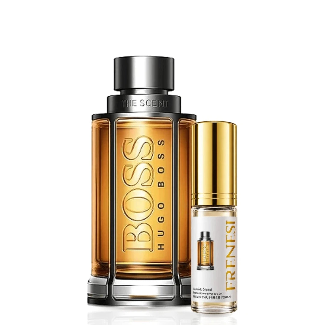 Boss The Scent Eau de Toilette, de Hugo Boss, ao lado do decant da Frenesi