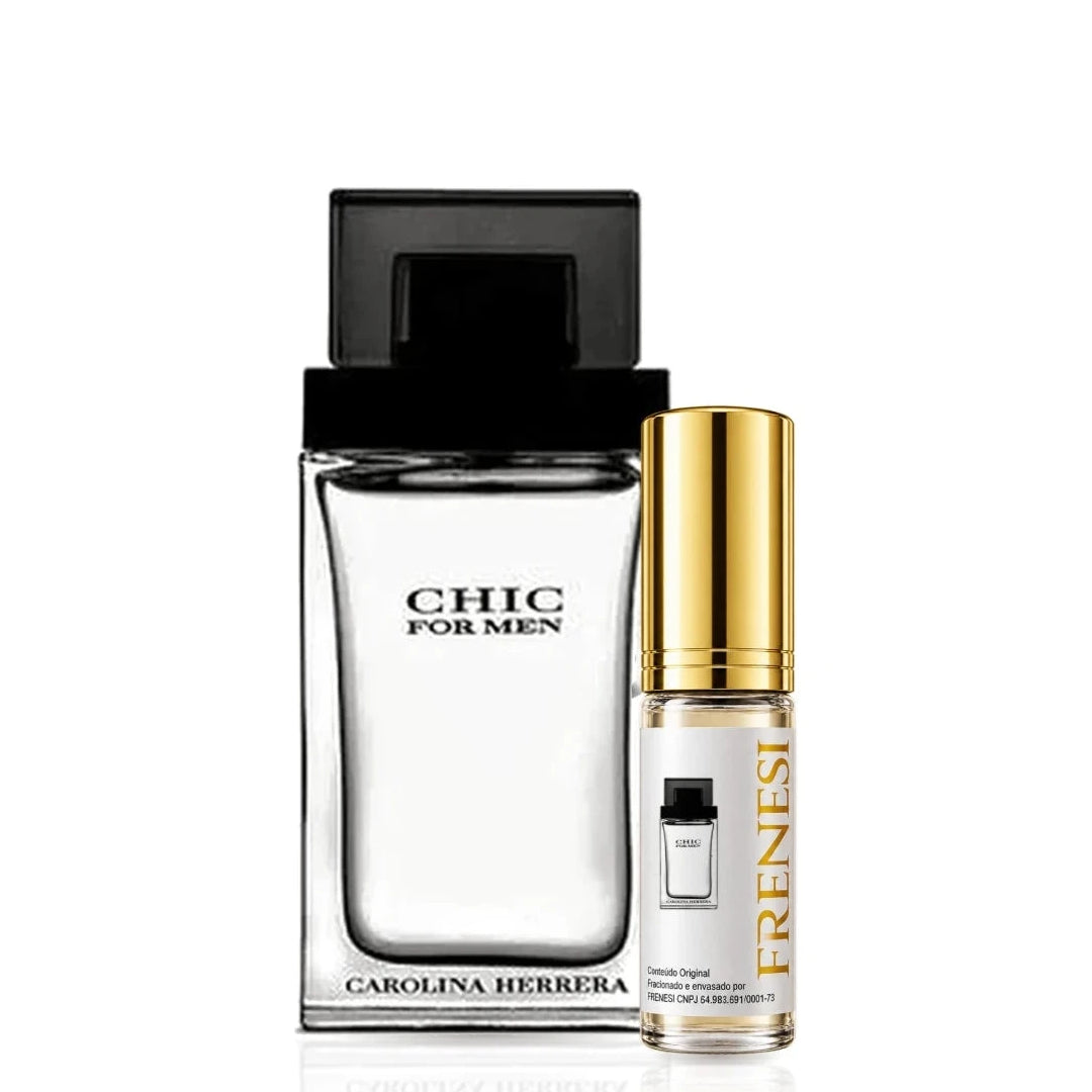 Chic Eau de Toilette, de Carolina Herrera, ao lado do decant da Frenesi