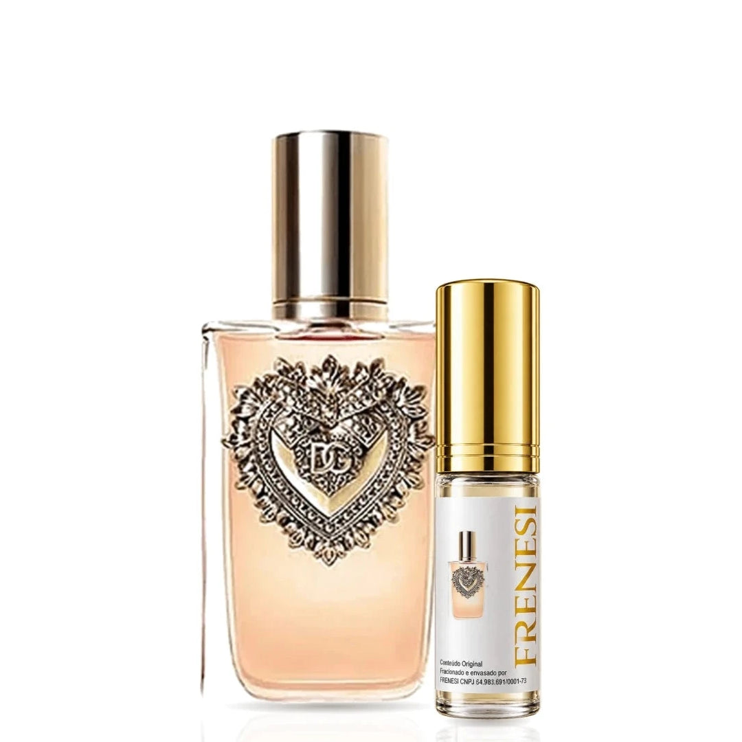 Devotion Eau de Parfum, de Dolce&Gabbana, ao lado do decant da Frenesi