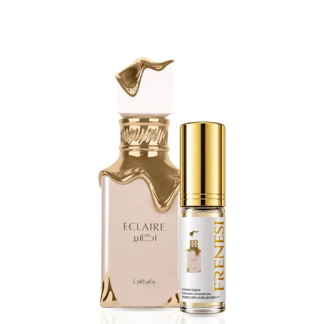 Eclaire Eau de Parfum, de Lattafa, ao lado do decant da Frenesi