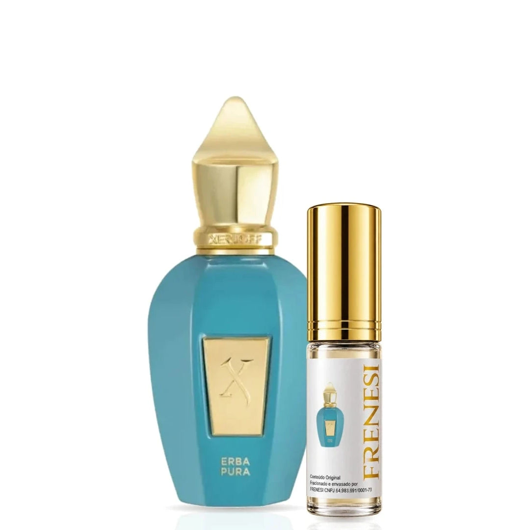 Erba Pura Eau de Parfum, de Xerjoff, ao lado do decant da Frenesi