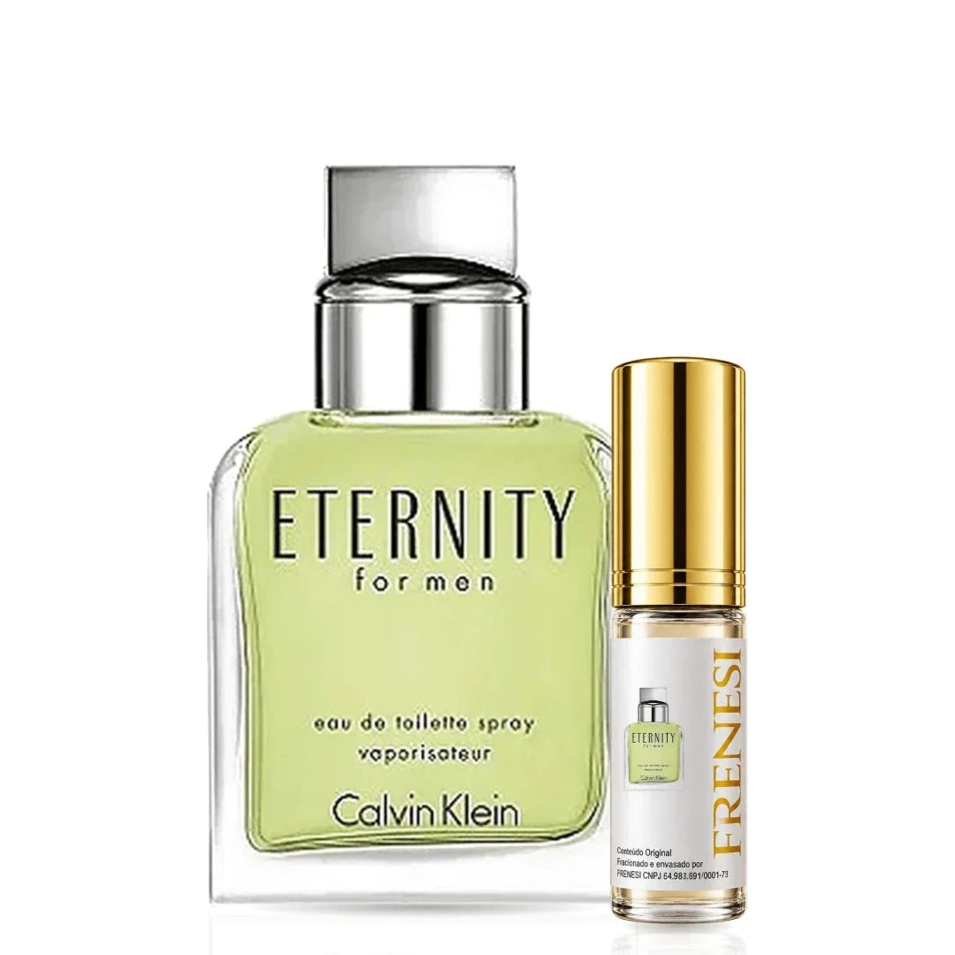 Eternity Eau de Toilette, de Calvin Klein, ao lado do decant da Frenesi