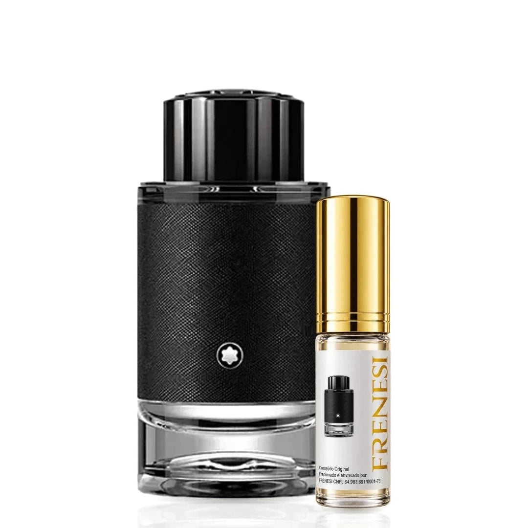 Explorer Eau de Parfum, de Montblanc, ao lado do decant da Frenesi