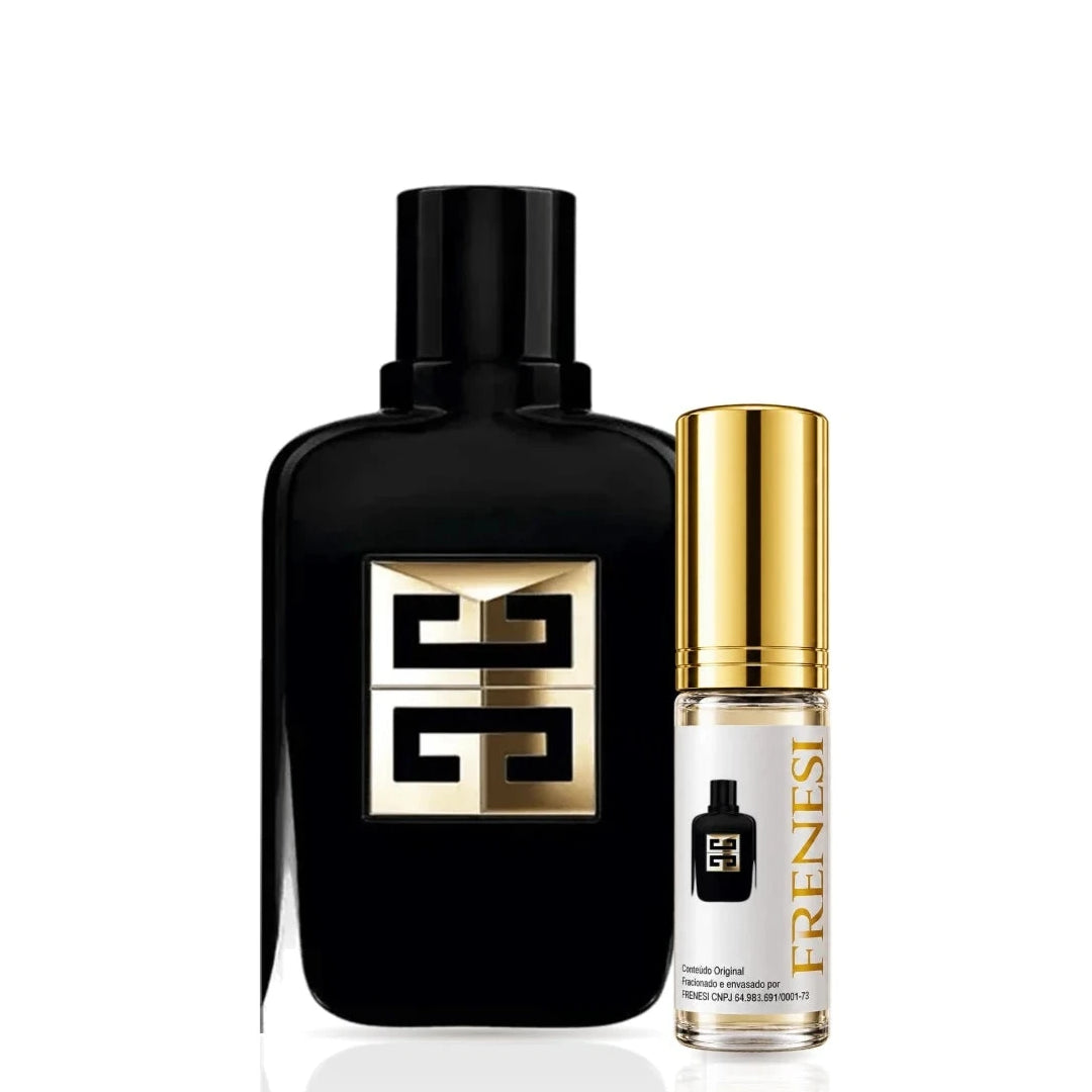 Gentleman Society Eau de Parfum Ambrée, de Givenchy, ao lado do decant da Frenesi
