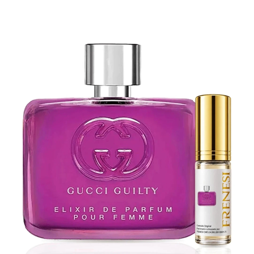 Gucci Guilty Elixir Eau de Parfum, de Gucci, ao lado do decant da Frenesi