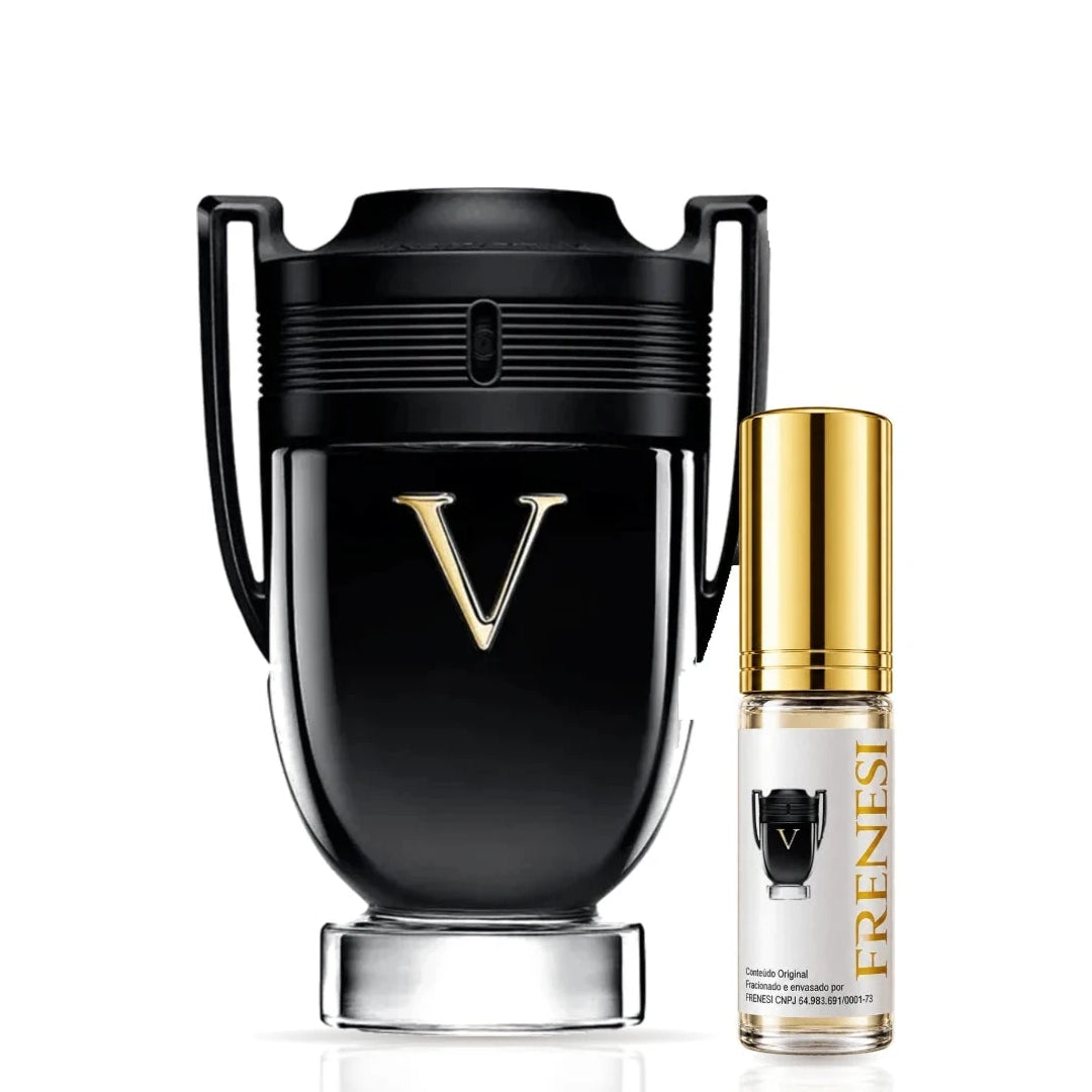 Invictus Victory Eau de Parfum, de Paco Rabanne, ao lado do decant da Frenesi