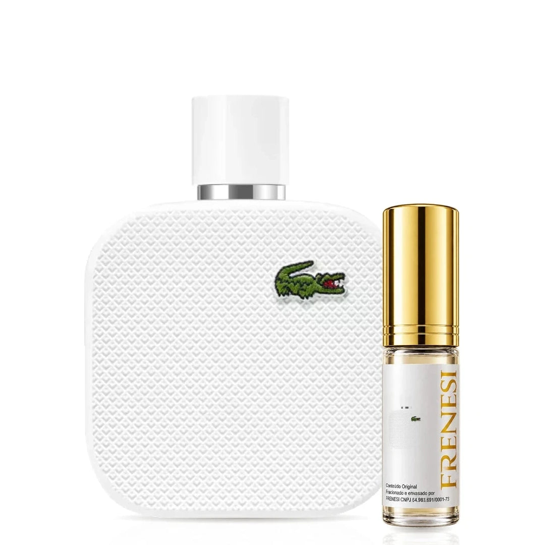 Eau de Lacoste L.12.12 Blanc Eau de Toilette, de Lacoste, ao lado do decant da Frenesi