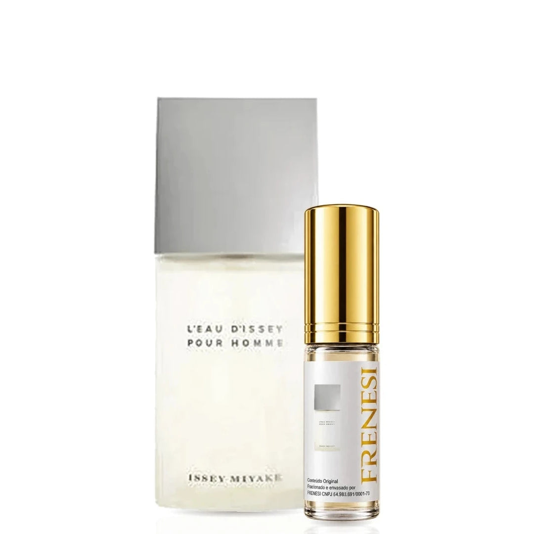 L'Eau D'Issey Pour Homme Eau de Toilette, de Issey Miyake, ao lado do decant da Frenesi