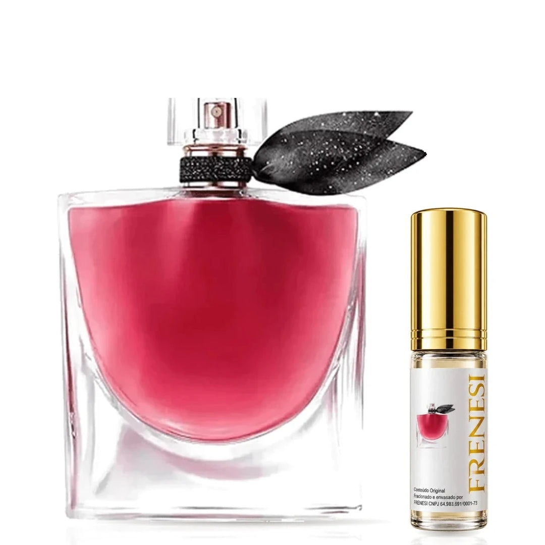 La Vie Est Belle L’Elixir Eau de Parfum, de Lancôme, ao lado do decant da Frenesi