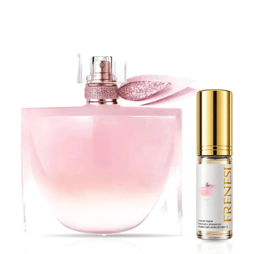 La Vie Est Belle Vanille Nude Eau de Parfum, de Lancôme, ao lado do decant da Frenesi
