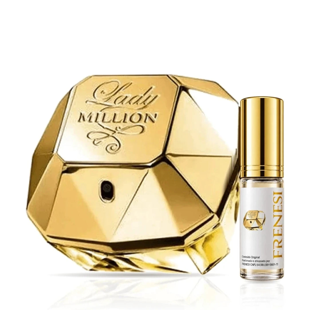 Lady Million Eau de Parfum, de Paco Rabanne, ao lado do decant da Frenesi