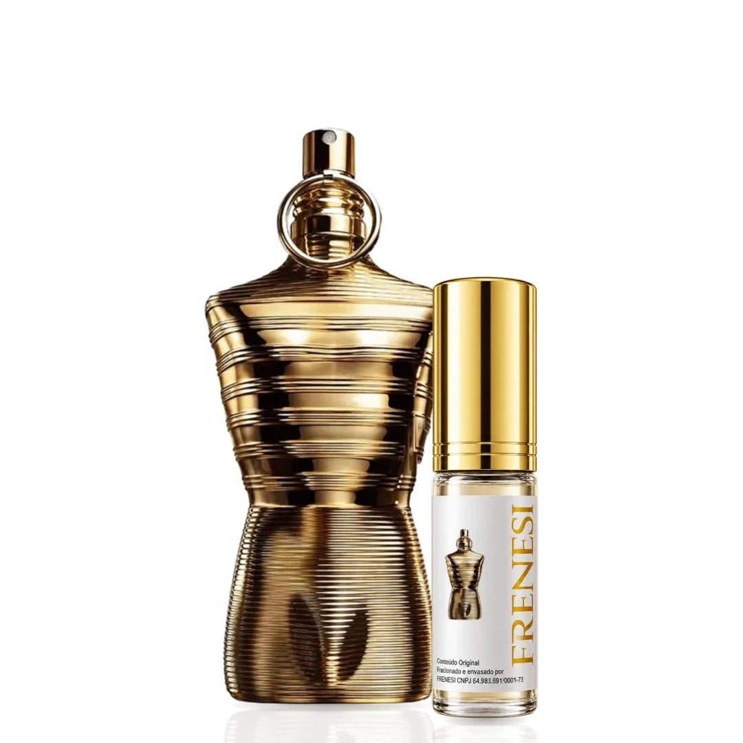 Le Male Elixir Absolu Eau de Parfum, de Jean Paul Gaultier, ao lado do decant da Frenesi