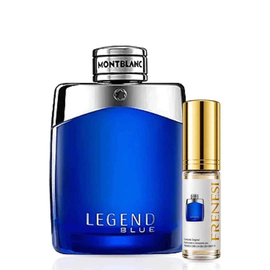 Legend Blue Eau de Parfum, de Montblanc, ao lado do decant da Frenesi