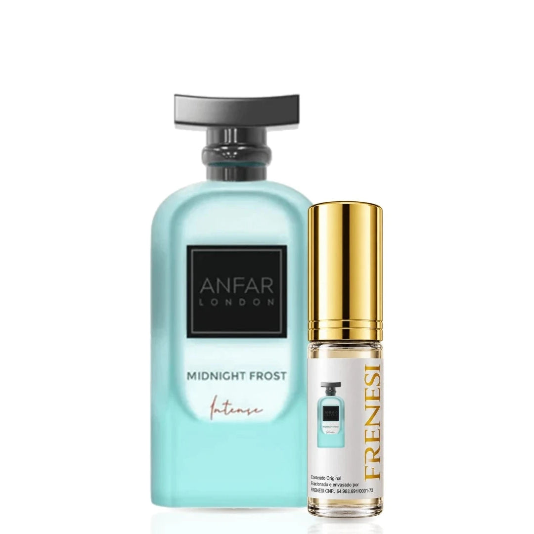 Midnight Frost Intense Extrait de Parfum, de Anfar London, ao lado do decant da Frenesi