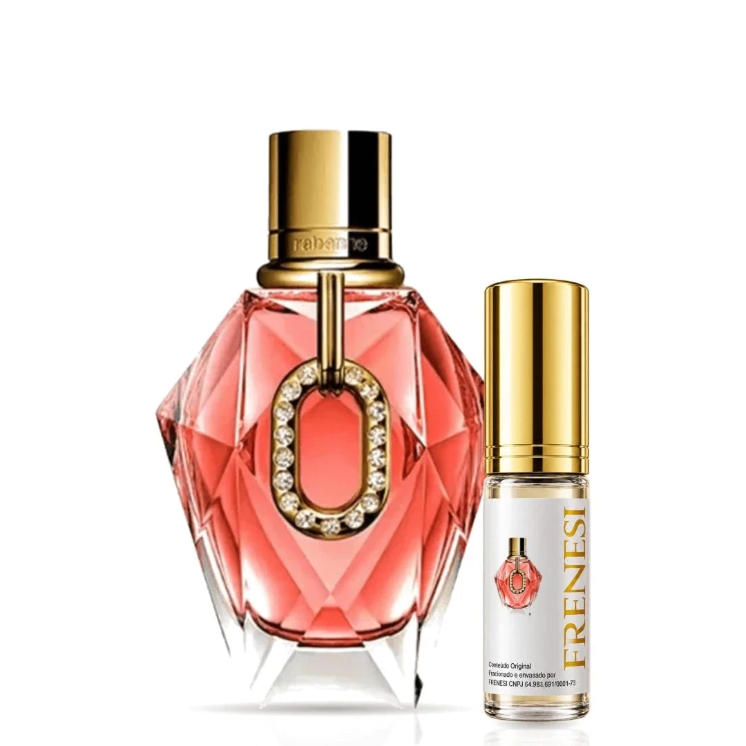 Million Gold Pure Diamonds Eau de Parfum, de Paco Rabanne, ao lado do decant da Frenesi