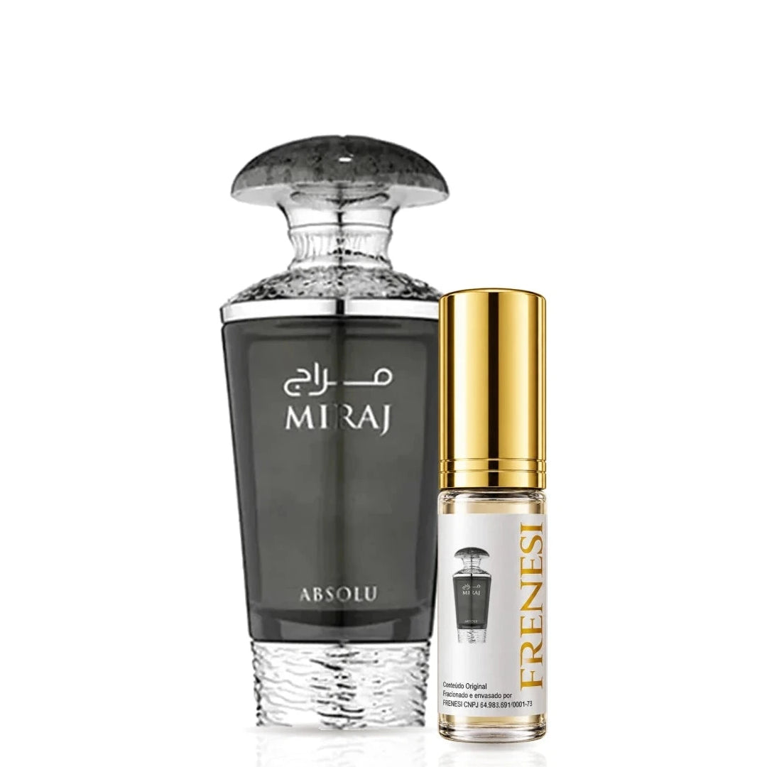 Miraj Absolu Eau de Parfum, de French Avenue, ao lado do decant da Frenesi