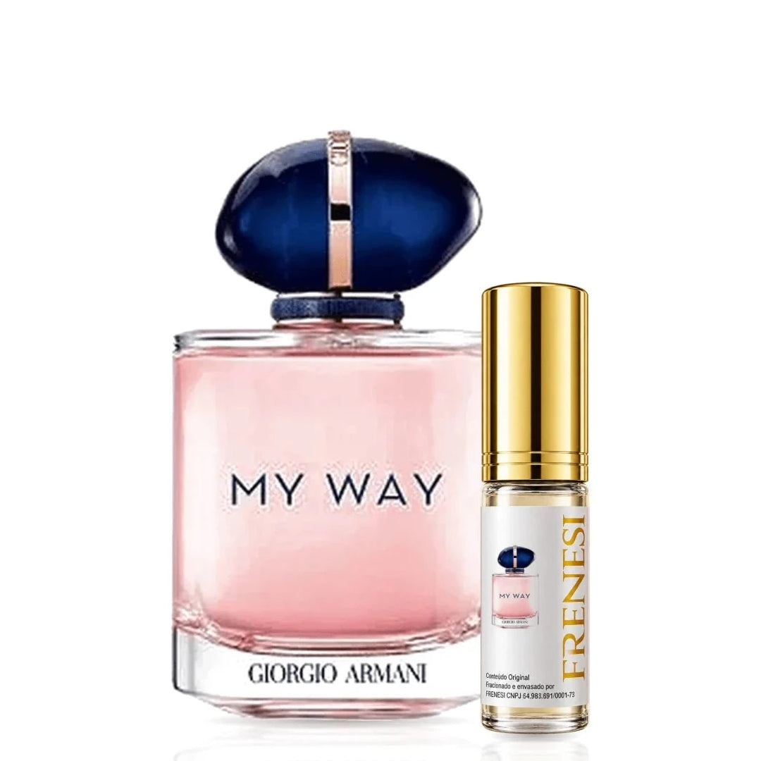 My Way Eau de Parfum, de Giorgio Armani, ao lado do decant da Frenesi