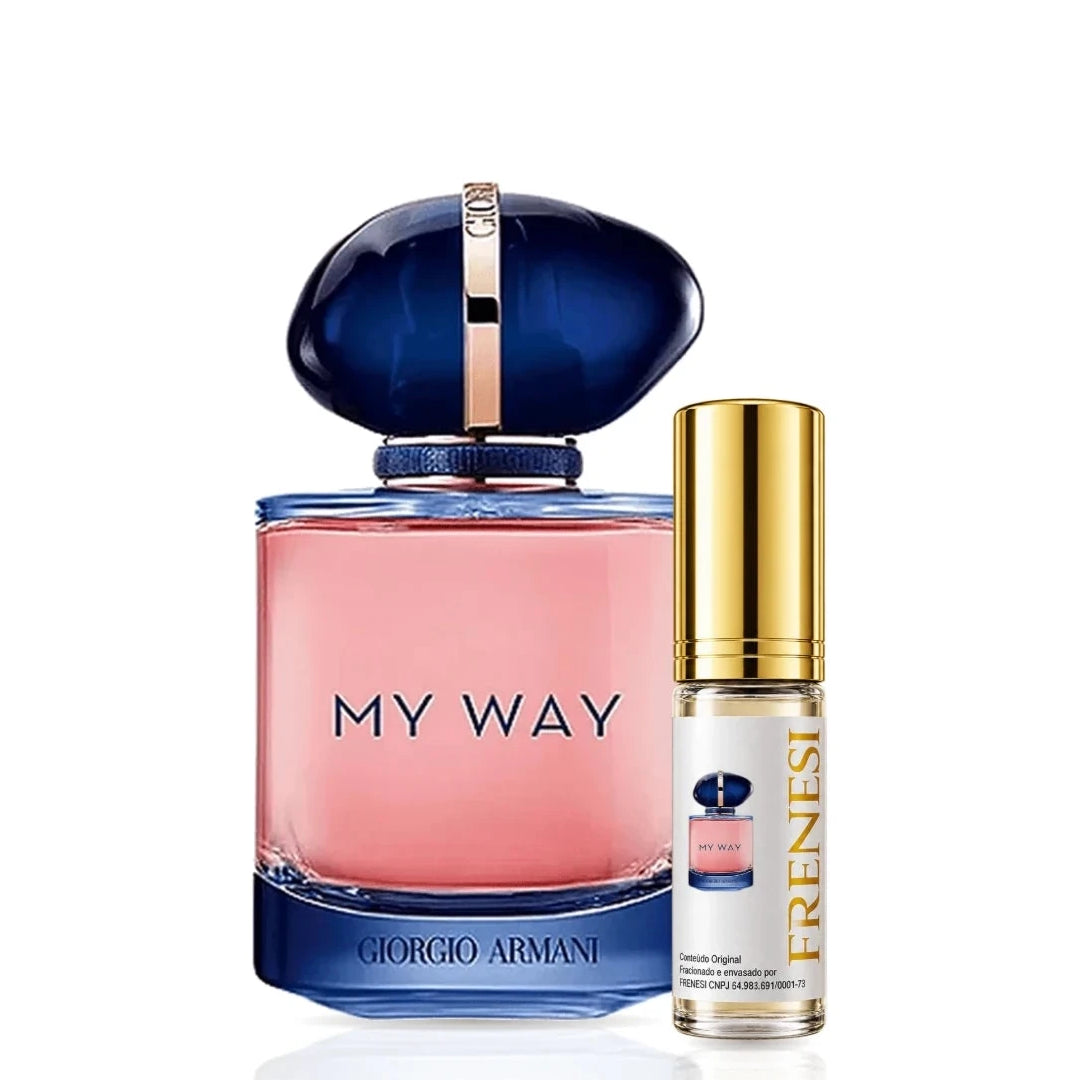 My Way Intense Eau de Parfum, de Giorgio Armani, ao lado do decant da Frenesi
