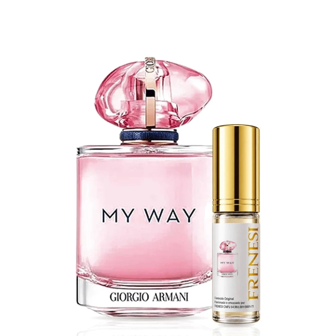 My Way Nectar Eau de Parfum, de Giorgio Armani, ao lado do decant da Frenesi
