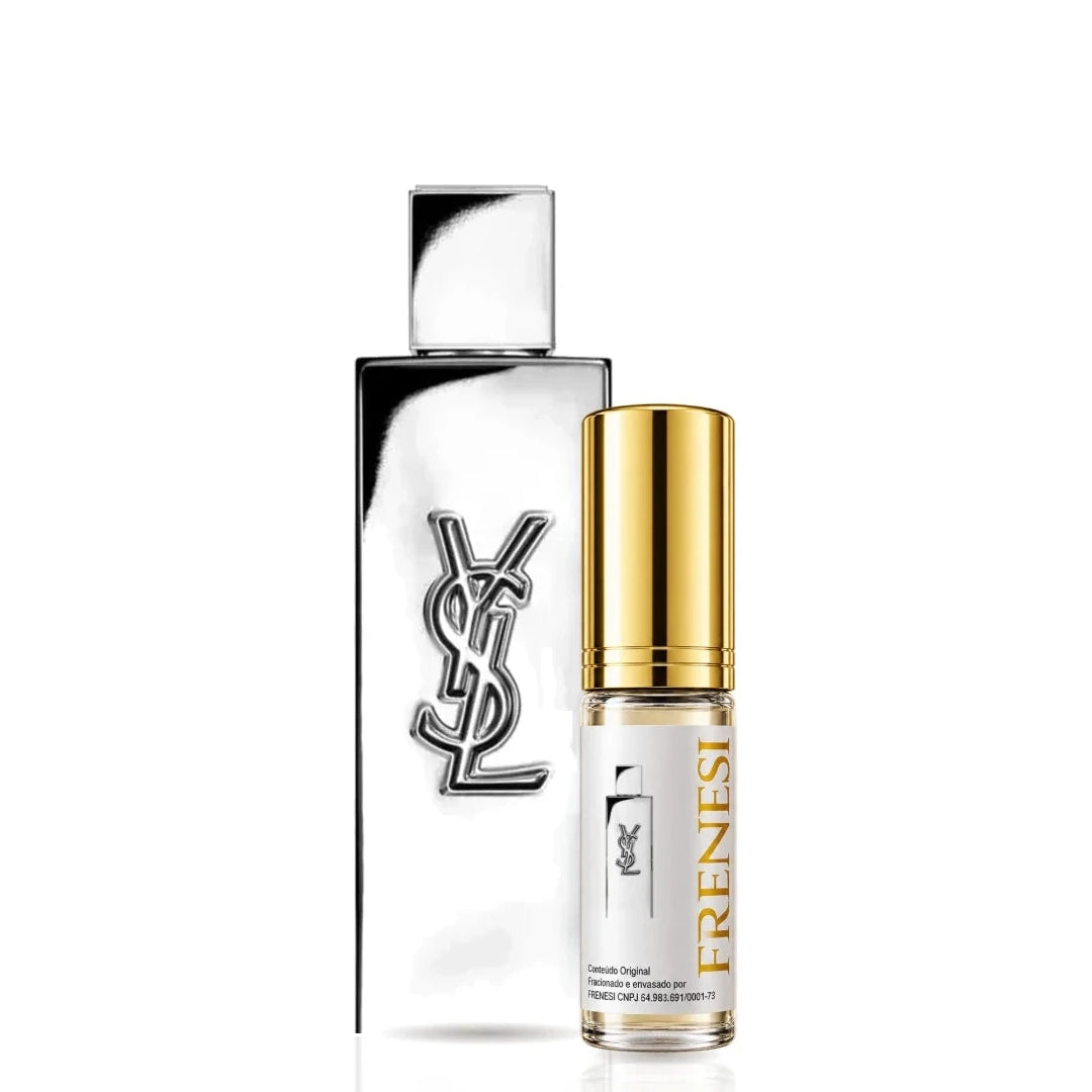 Myslf L'absolu Eau de Parfum, de Yves Saint Laurent, ao lado do decant da Frenesi