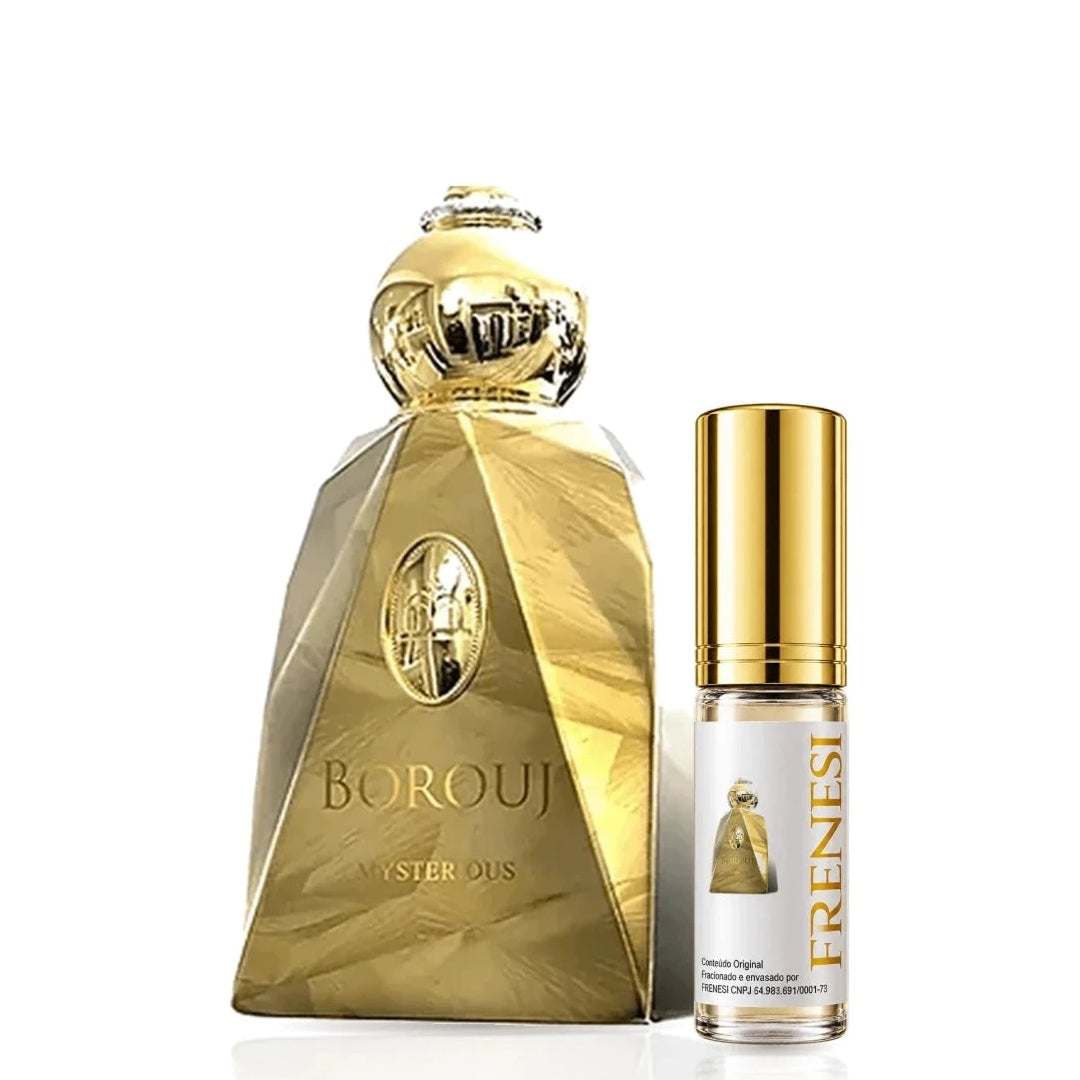 Mysterious Borouj Eau de Parfum, de Borouj, ao lado do decant da Frenesi