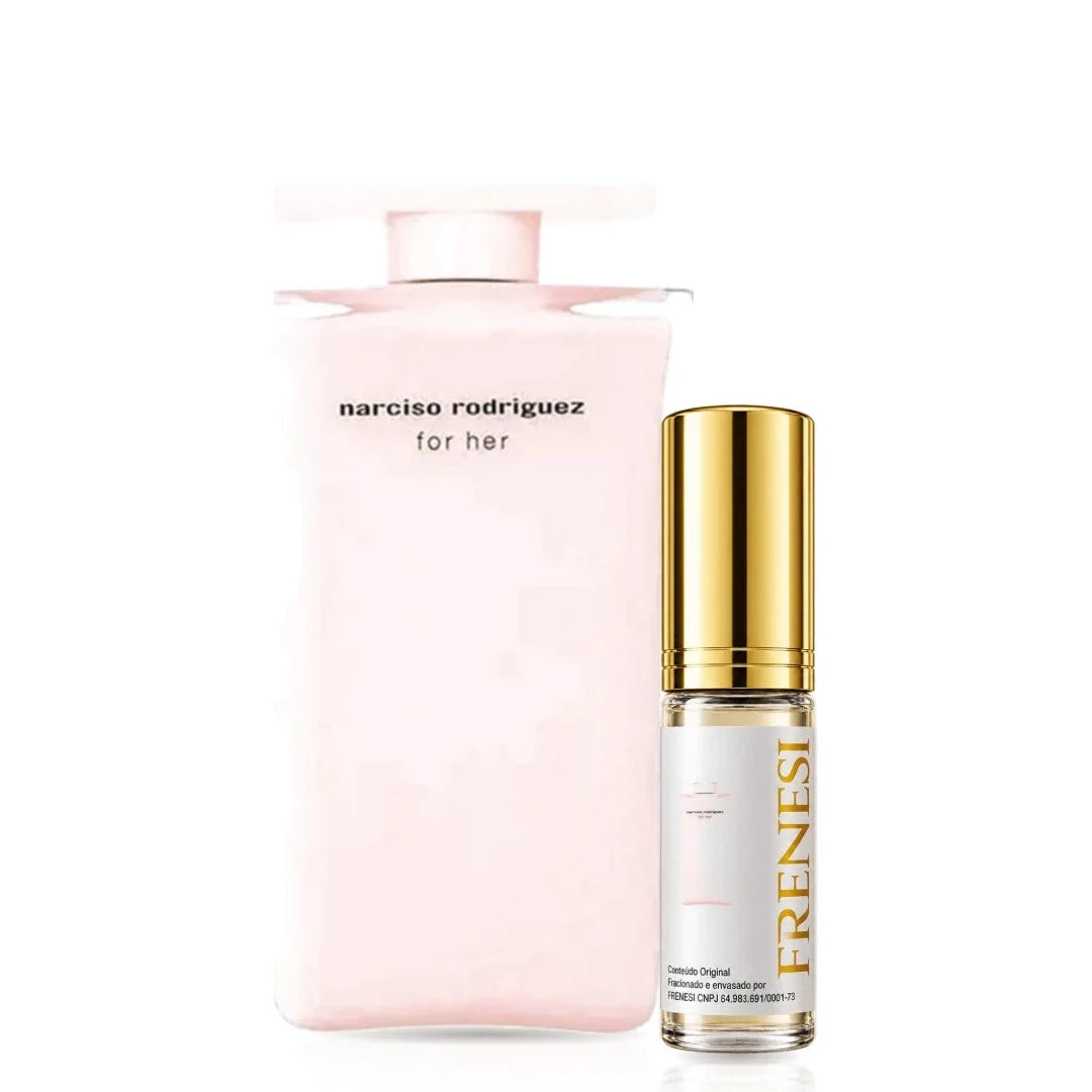 Narciso Rodriguez For Her Eau de Parfum, de Narciso Rodriguez, ao lado do decant da Frenesi