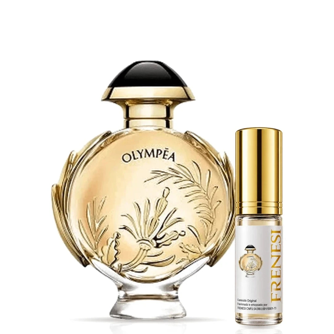 Olympéa Solar Eau de Parfum, de Paco Rabanne, ao lado do decant da Frenesi