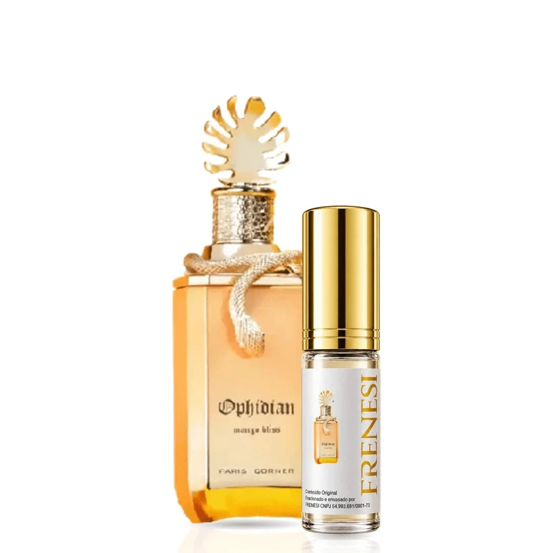 Ophidian Mango Eau de Parfum, de Paris Corner, ao lado do decant da Frenesi