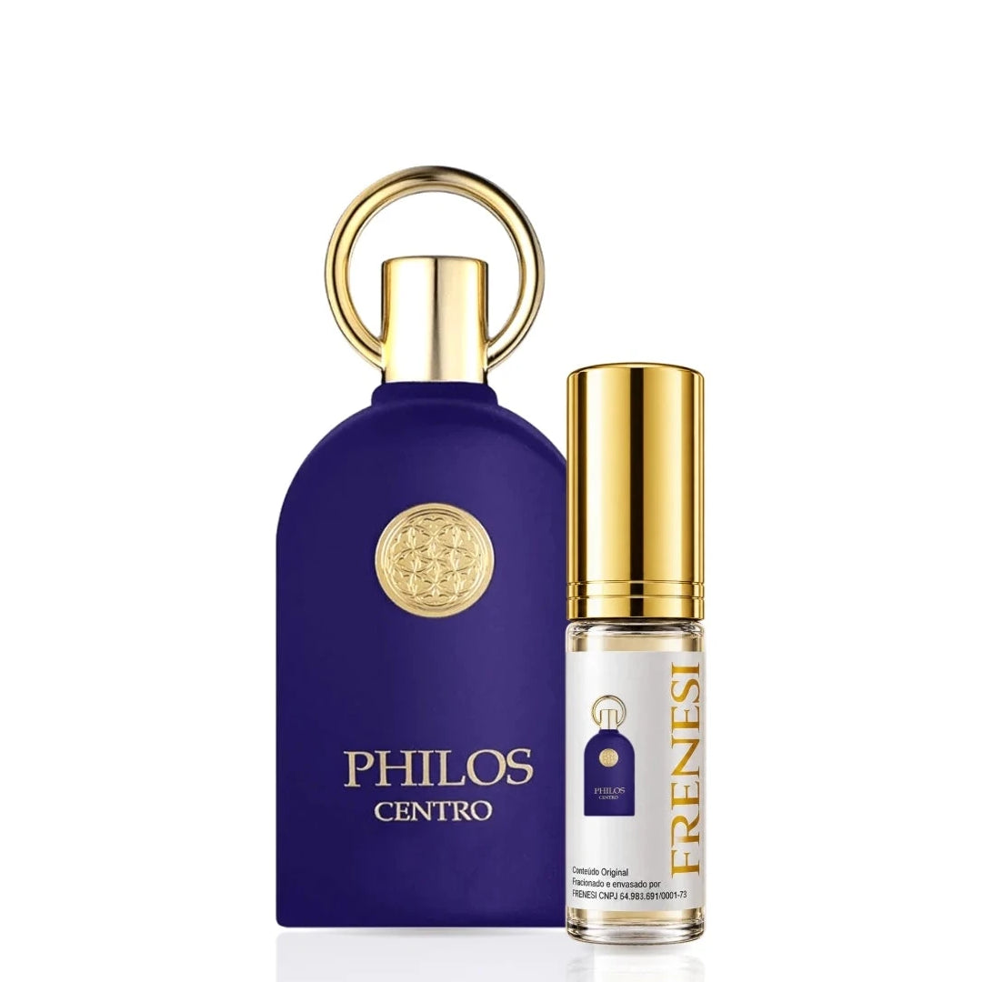 Philos Centro Eau de Parfum, de Maison Alhambra, ao lado do decant da Frenesi