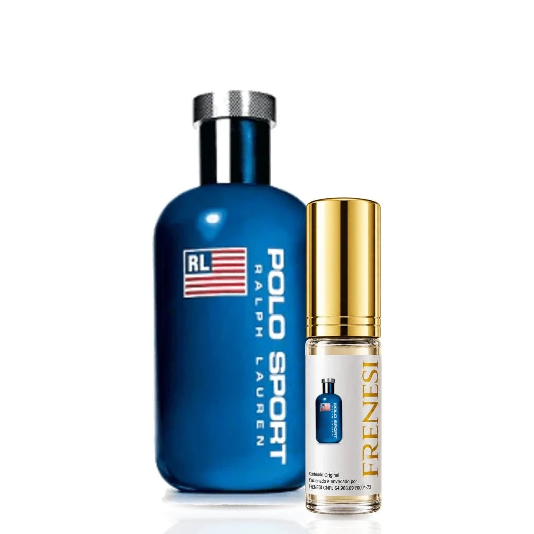 Polo Sport Eau de Toilette, de Ralph Lauren, ao lado do decant da Frenesi