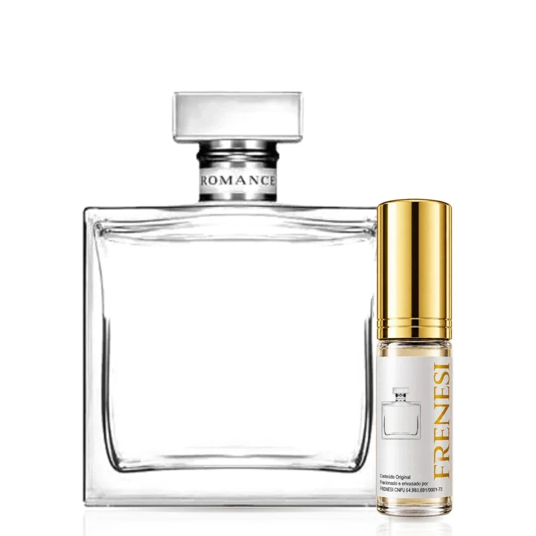 Romance Eau de Parfum, de Ralph Lauren, ao lado do decant da Frenesi