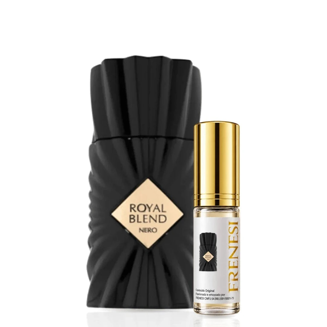 Royal Blend Nero Extrait de Parfum, de French Avenue, ao lado do decant da Frenesi