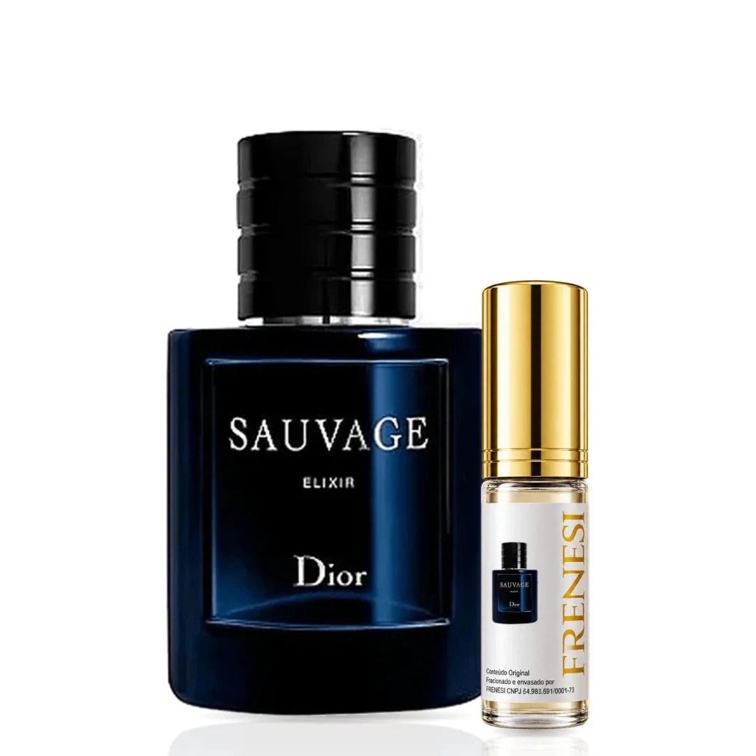 Sauvage Elixir Eau de Parfum, de Dior, ao lado do decant da Frenesi