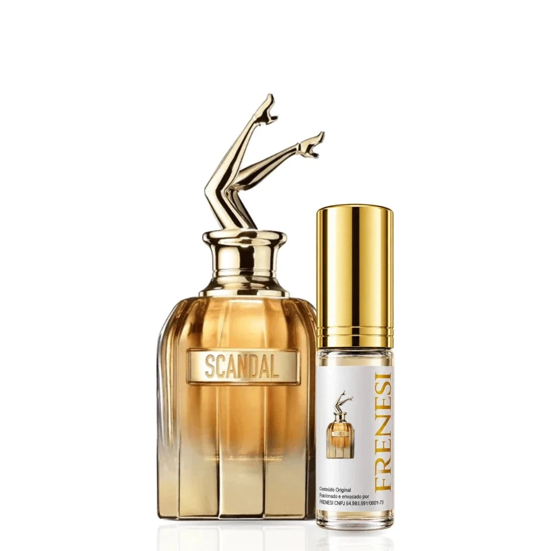 Scandal Absolu Eau de Parfum, de Jean Paul Gaultier, ao lado do decant da Frenesi