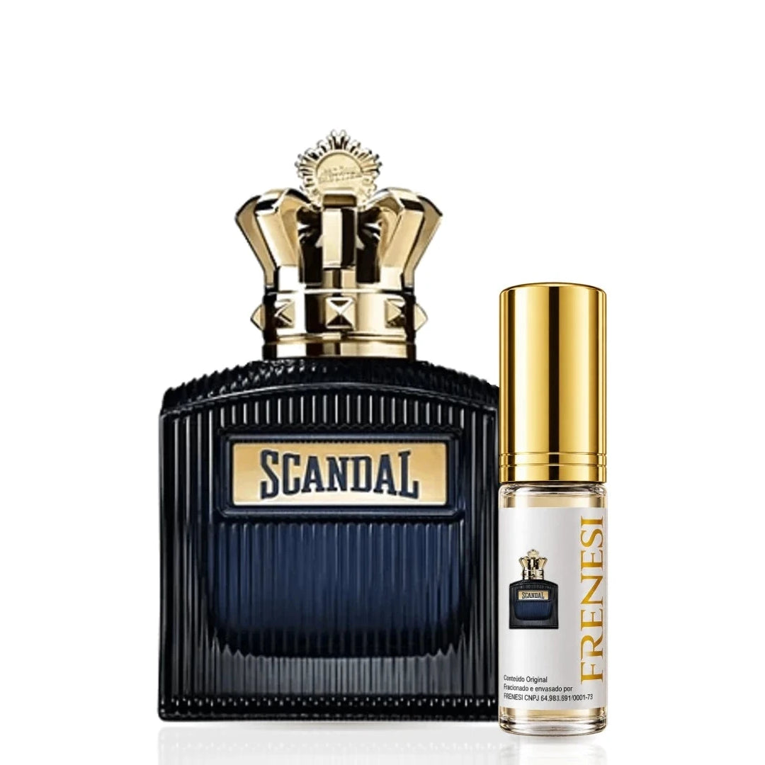 Scandal Intense Eau de Parfum, de Jean Paul Gaultier, ao lado do decant da Frenesi