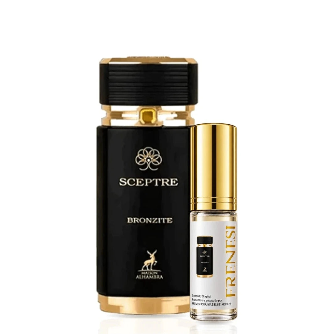 Sceptre Bronzite Eau de Parfum, de Maison Alhambra, ao lado do decant da Frenesi