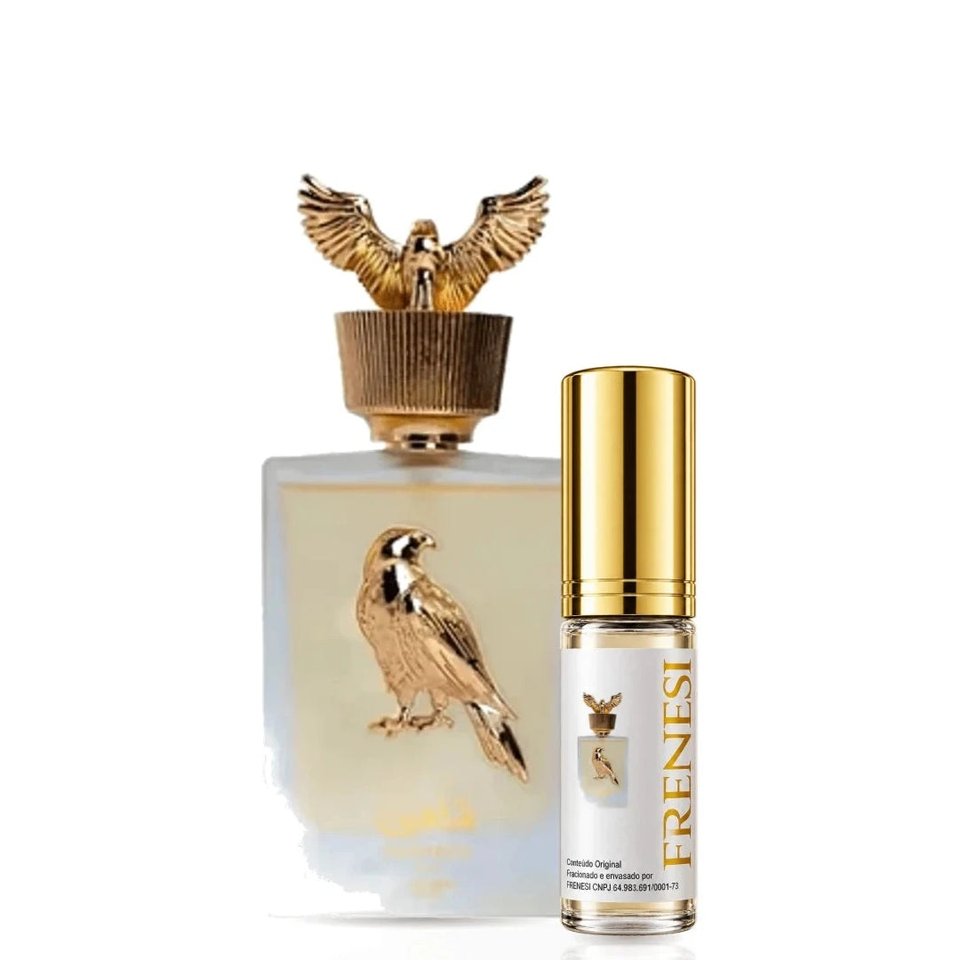 Shaheen Gold Eau de Parfum, de Lattafa, ao lado do decant da Frenesi