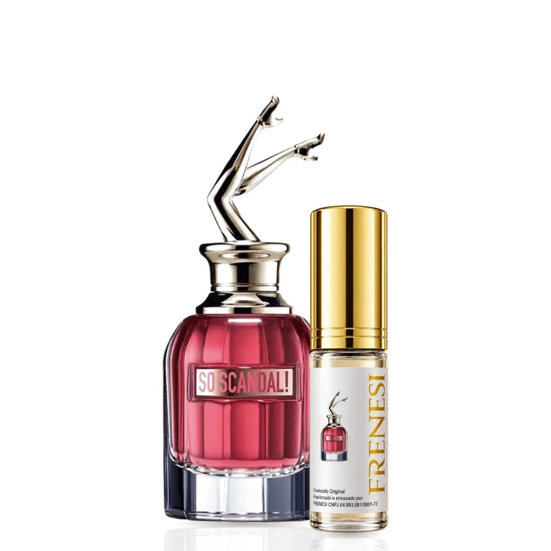 So Scandal! Eau de Parfum, de Jean Paul Gaultier, ao lado do decant da Frenesi