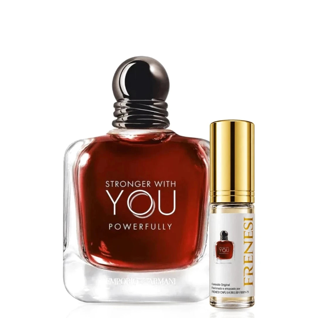 Stronger With You Powerfully Eau de Parfum, de Giorgio Armani, ao lado do decant da Frenesi