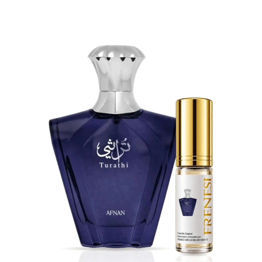 Turathi Blue Eau de Parfum, de Afnan, ao lado do decant da Frenesi